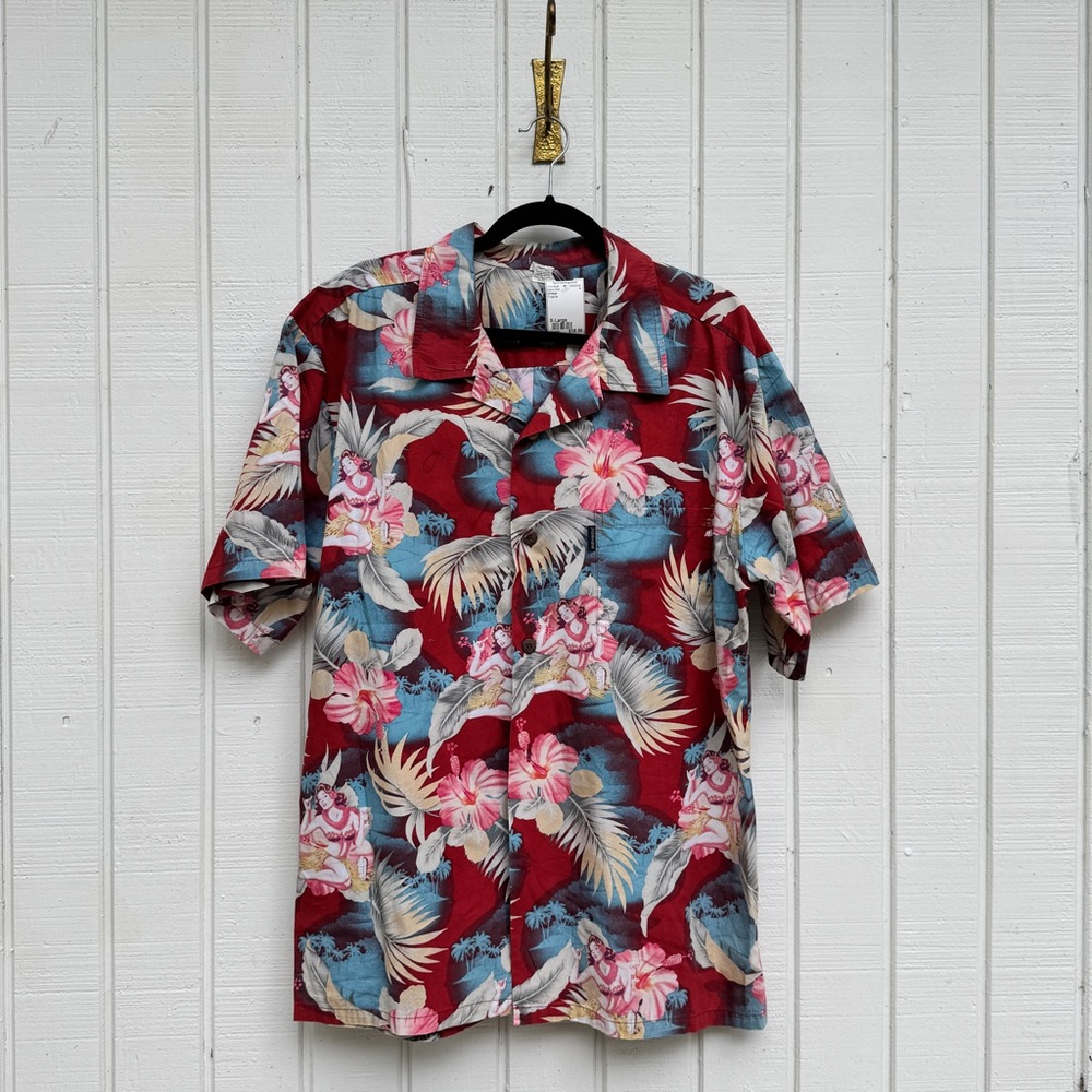 Vibrant Red and Blue Casual Button Down Shirt
